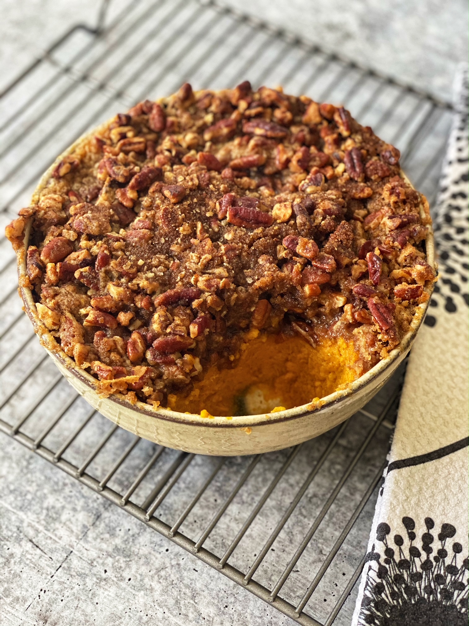 Sweet Potato Casserole with Pecans Topping